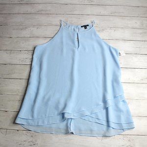 Sami & Jo Blue Sleeveless Chiffon Tunic Top Size M Sheer Layers Blouse K…